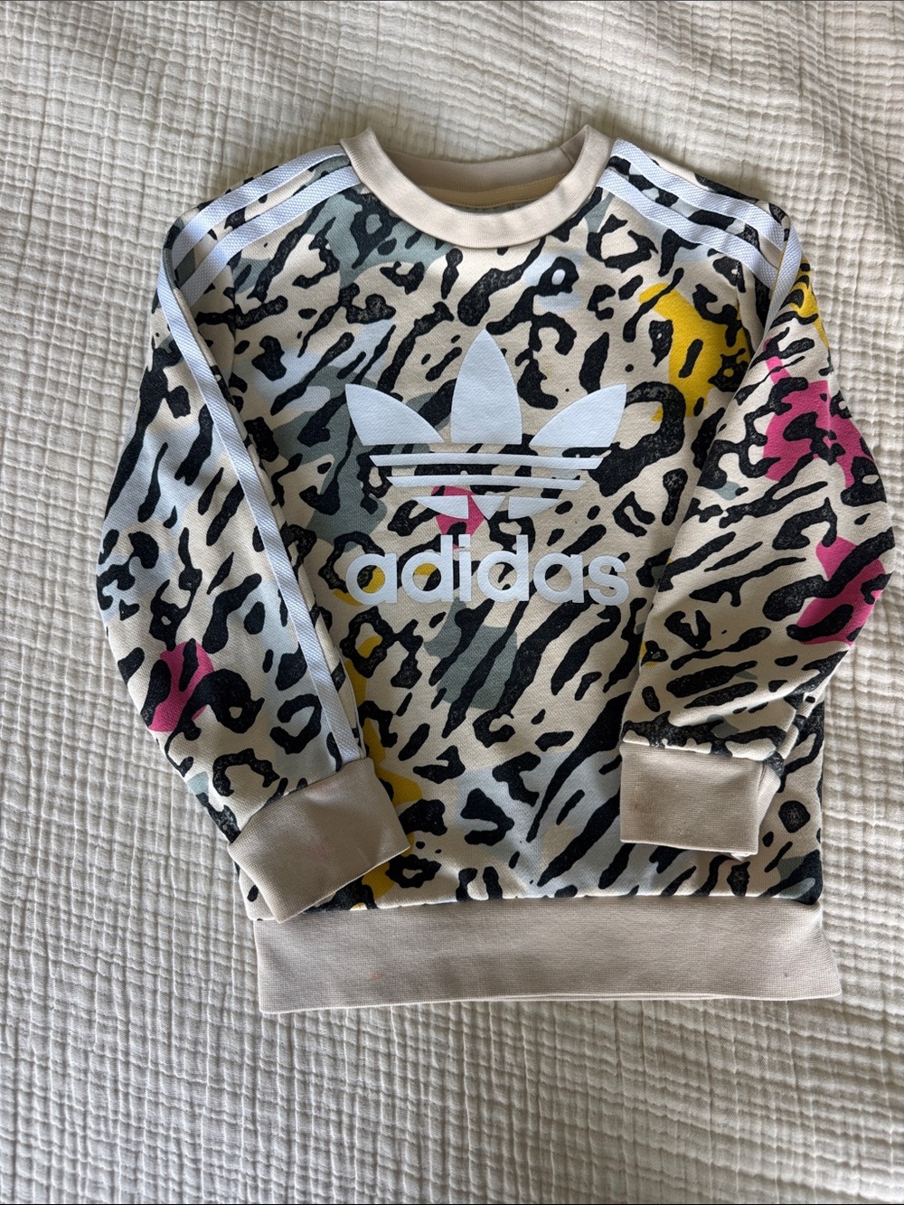 adidas Kids Cream Multicolor Animal Print Sweatshirt 5T